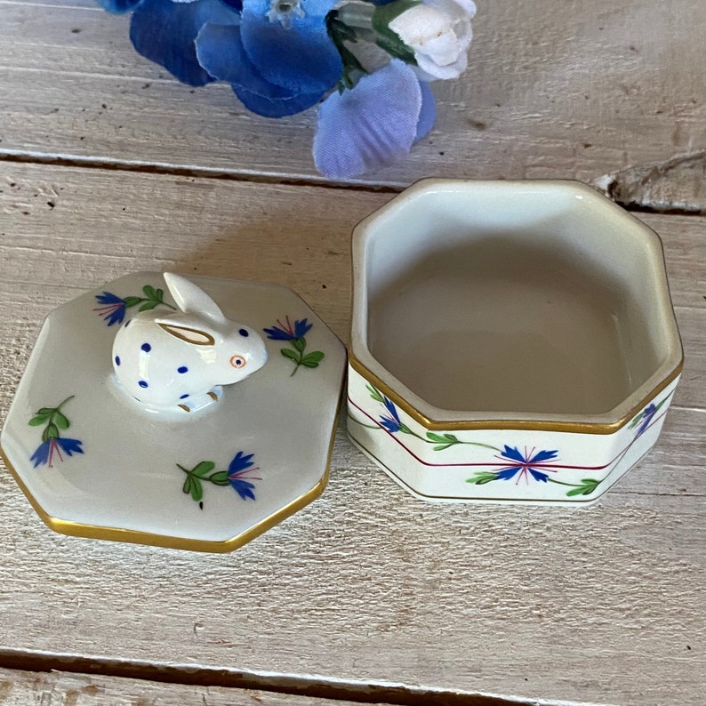 Vintage Herend Porcelain Octagonal Trinket Box With Rabbit Etsy