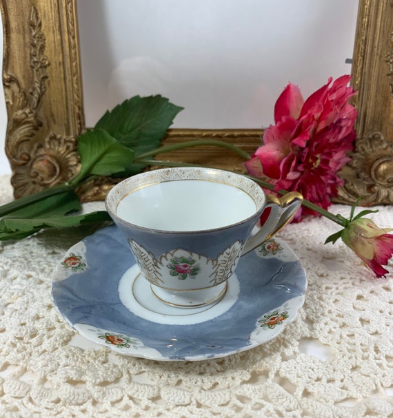 Vintage Floral Ucagco Demitasse Cup and Saucer with Gold Detailing Made in Japan Vintage Floral Ucagco Demitasse Cup and Saucer with Gold Detailing Made in Japan