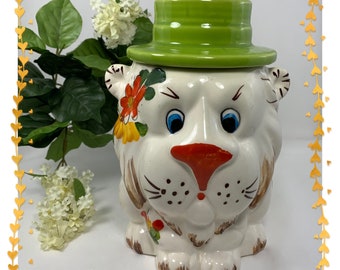 Vintage Lion Cookie Jar, Treat Jar, made in Brazil