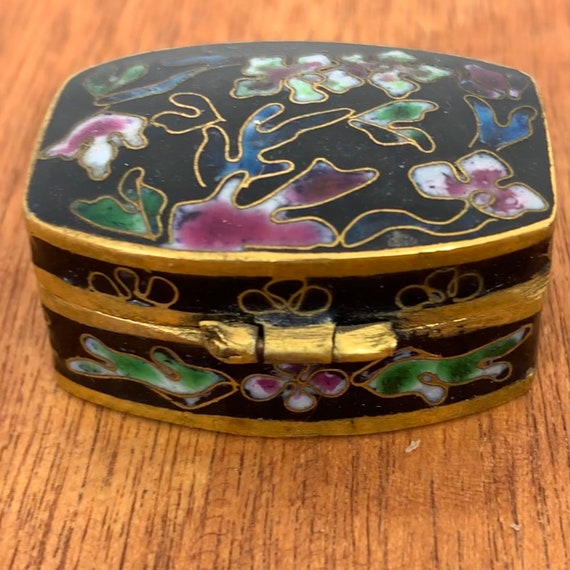 Brass Chinese Cloisonne Enamel Trinket Box - Purp… - image 3