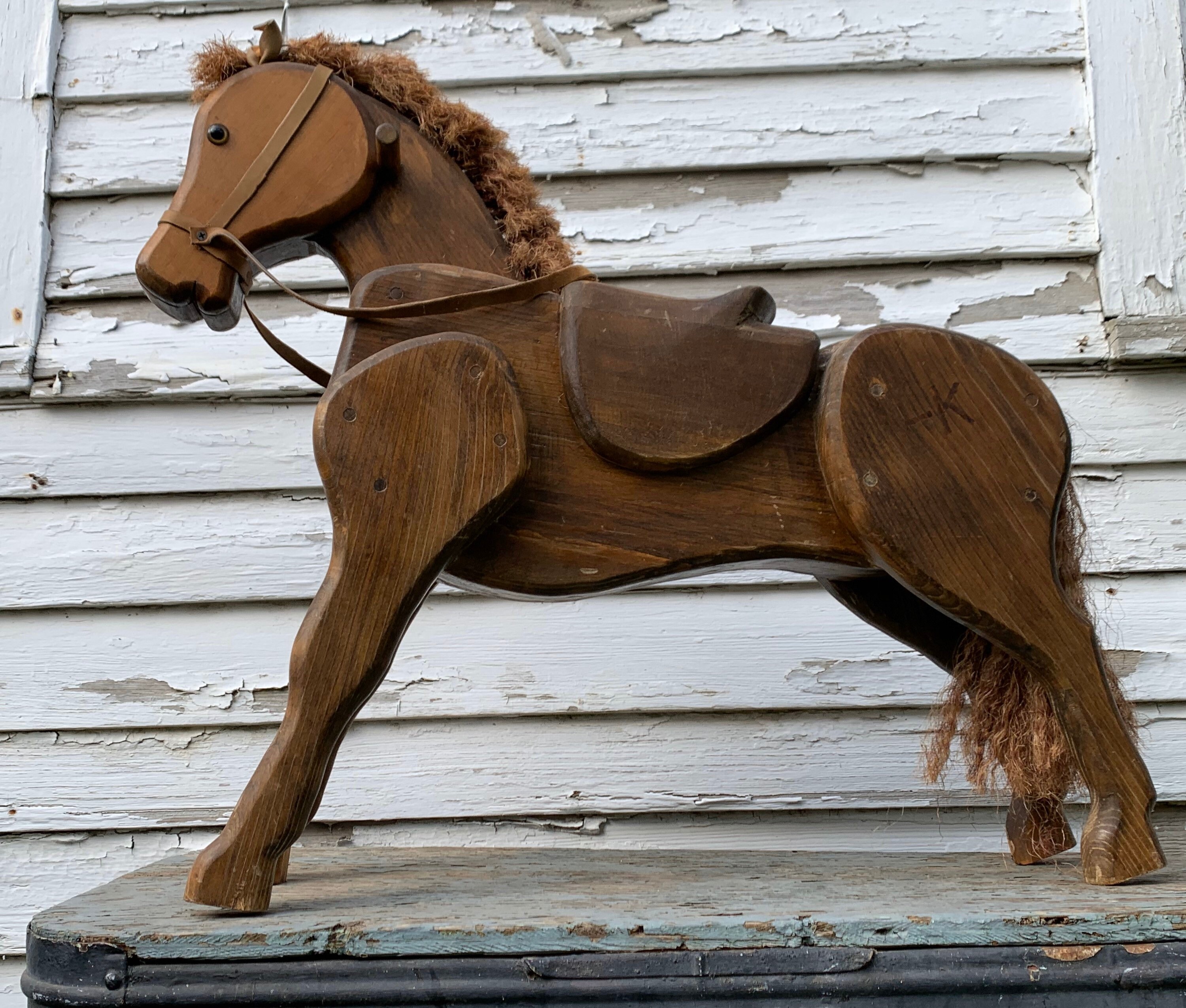 Vintage Wooden Rocking Horse- Traditional American - Handcrafted-Amish Style -Photography Props