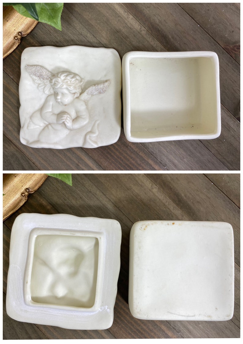 Vintage Embossed Angel Trinket Box, Art Pottery Angel Jewelry Box ...