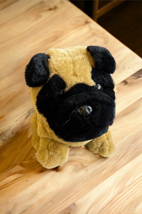 Vintage Plushland Tan and Black PUG Puppy Dog Plush Stuffed Animal