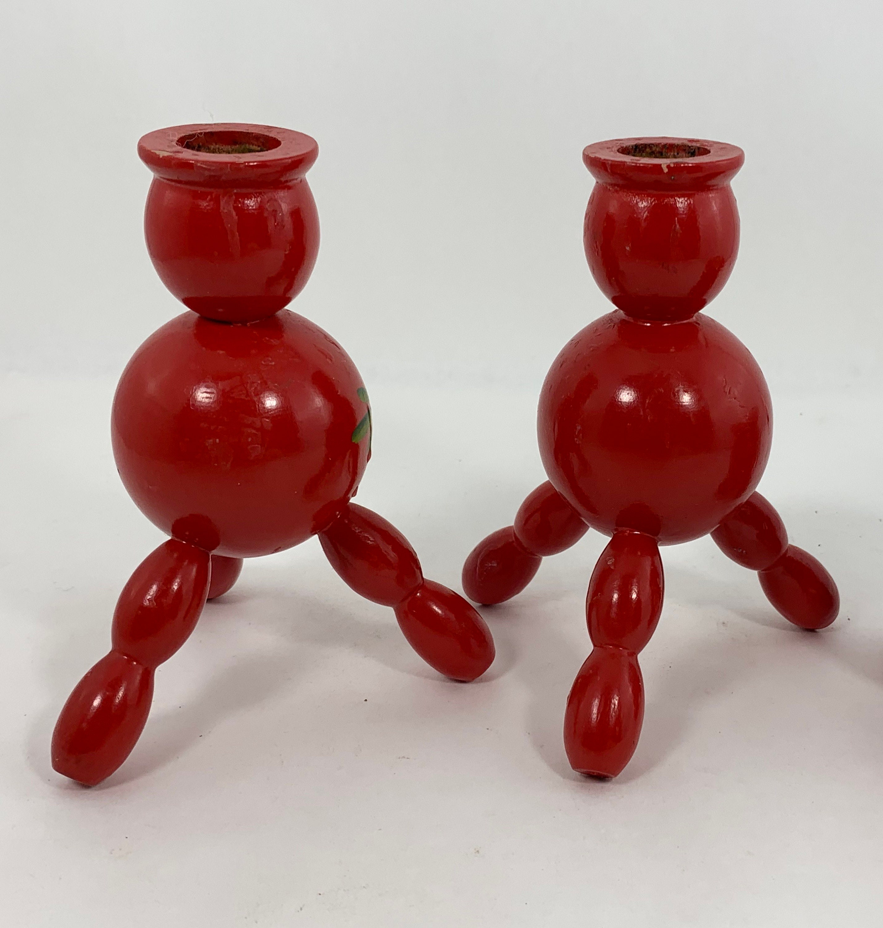 Wooden Swedish Candle Holders Hand Painted Red with White Etsy