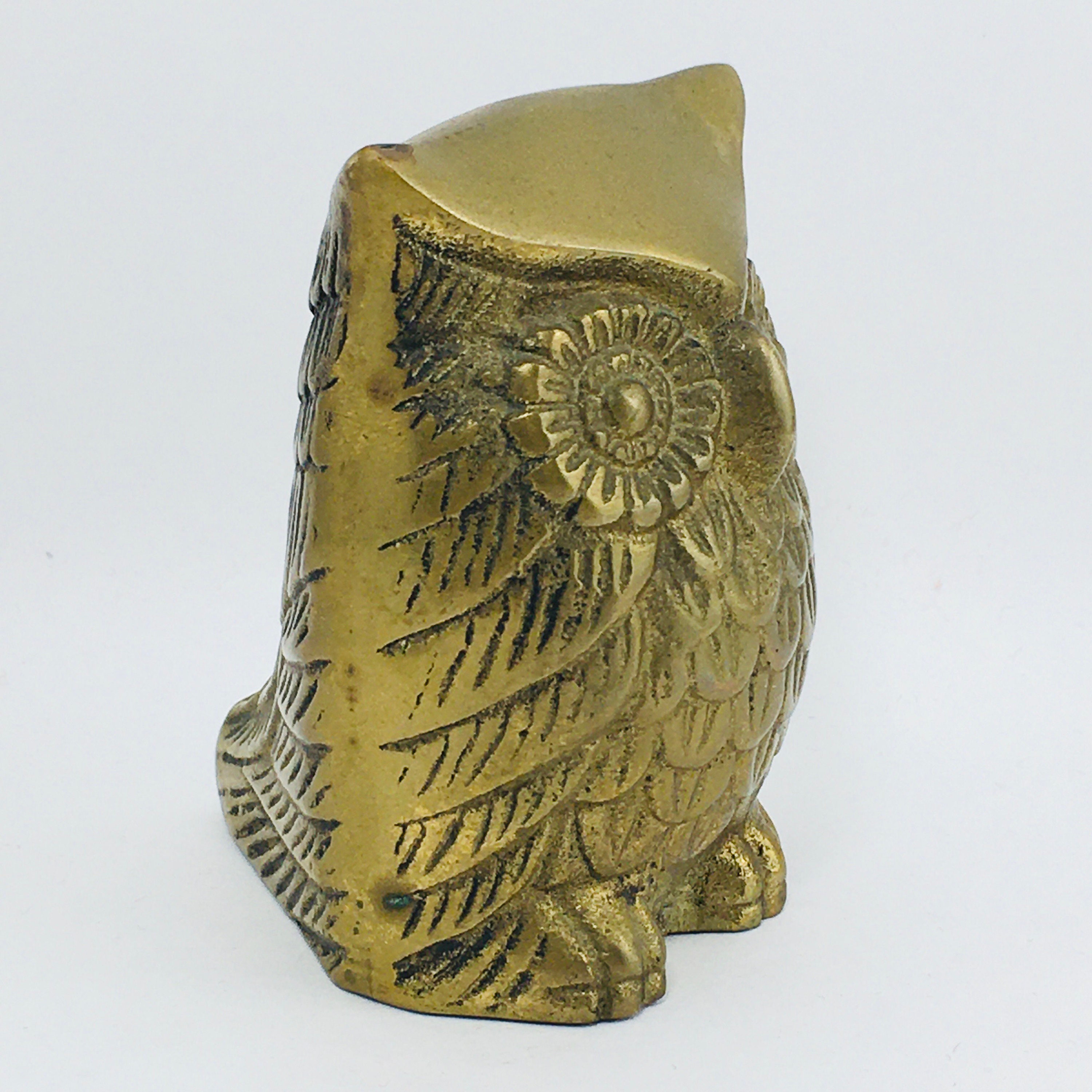 Brass Owl Statuette Paperweight Leonard Silver Solid Brass Etsy