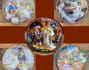 Teddy Bear Collector Plates -Teddy Bear Wedding- Story Time for Teddies - Just Married - Teddy Picnic - Franklin Mint Heirloom Plates
