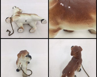 ボクサー置物 犬 陶器 日本製 ヴィンテージ ボクサー犬 置物 - 日本製