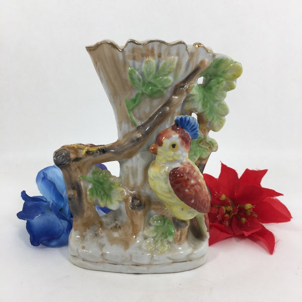 Vintage Cockatiel Bird Flower Vase made in Japan, Cockatiel Figurine Vase