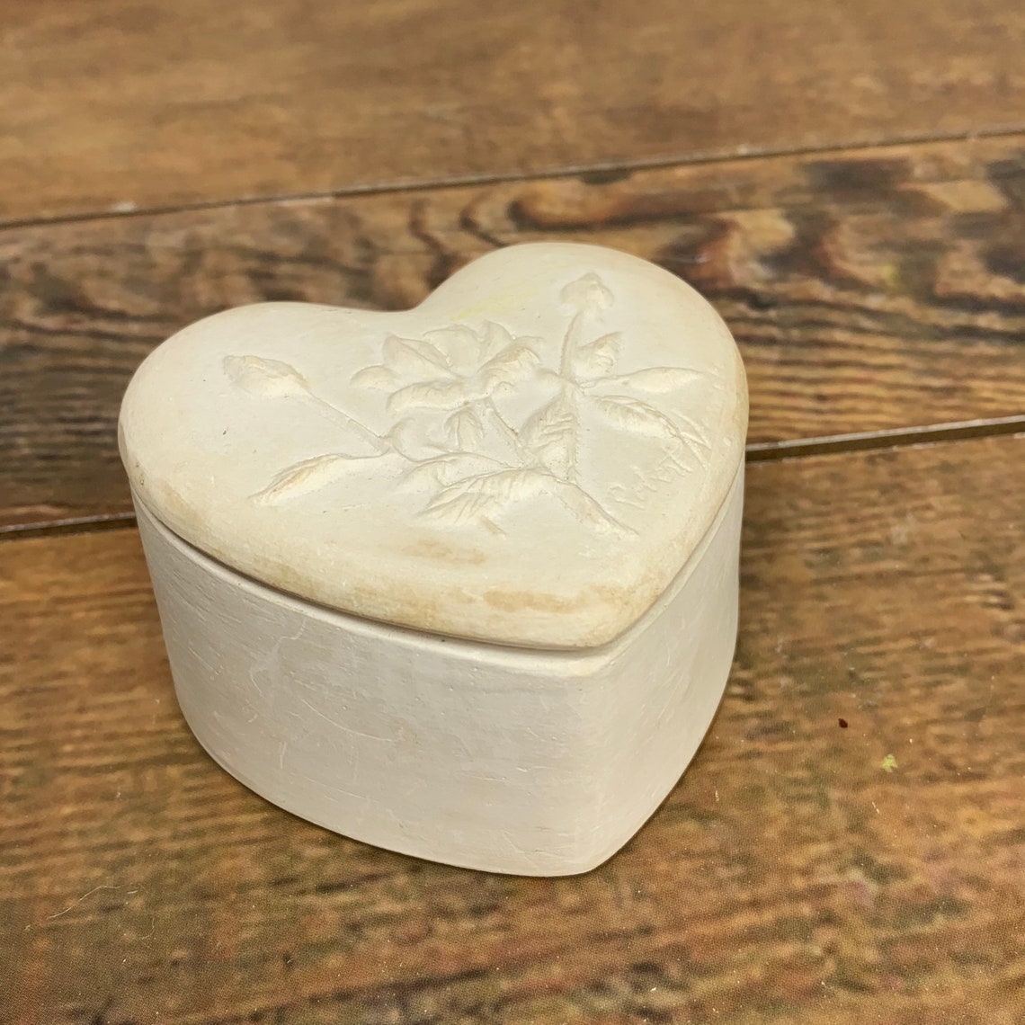 Heart Shaped Ceramic Bisque Jewelry Box Paintable White Etsy