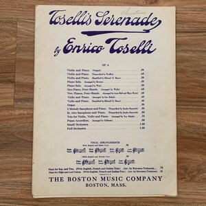 Vintage Sheet Music, TOSELLI’S SERENADE Sheet Music Vocal Arrangement with Piano by Enrico Toselli OP 6 @ 1923