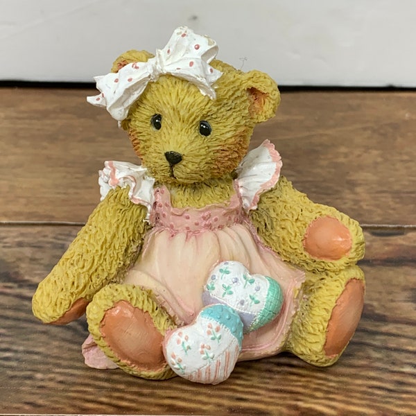 Cherished Teddies Girl Bear Figurine, Amy, Hearts Quilted With Love, 1992