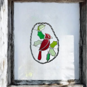 Kardinal Glasmalerei / Sonnenfänger, Vogel Glasmalerei - Fensterbild - Vintage