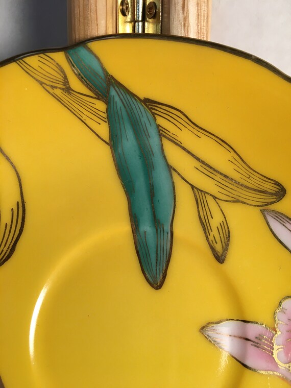 Vintage Wako China Occupied Japan Yellow Floral Saucer Pink Orchid