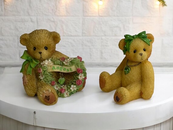 Sparkling Hearts Cherished Teddies August Birthday Bear by Enesco Peridot Birthstone Bear Etsy
