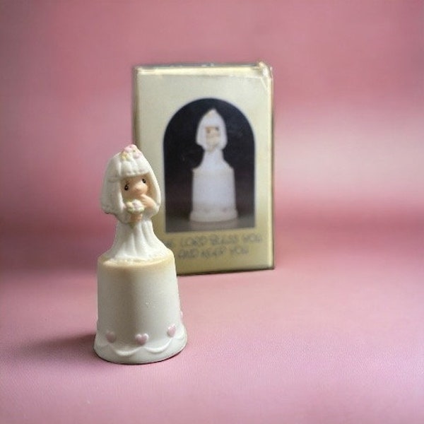 Bride Precious Moments Porcelain Thimble Figurine - The Lord Bless You and Keep You - vintage