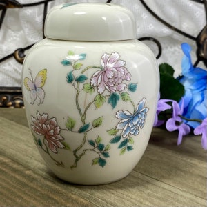 Vintage Cho Cho San Francisco Butterflies & Flowers Urn | Ginger Jar| Spice Jar Small Ceramic Ginger Jar