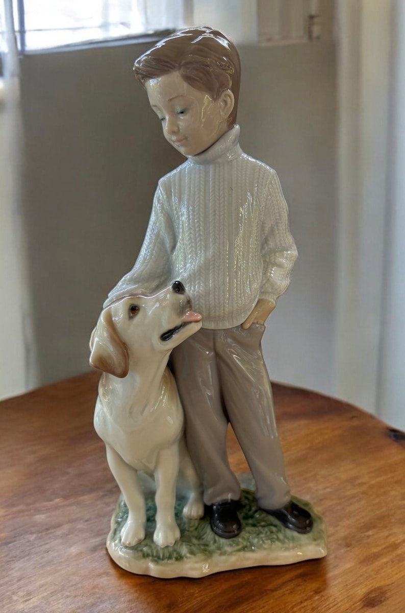 Lladro MY LOYAL FRIEND Dog Figurine #6902, Boy With Dog, Labrador Retriever Figure image 10