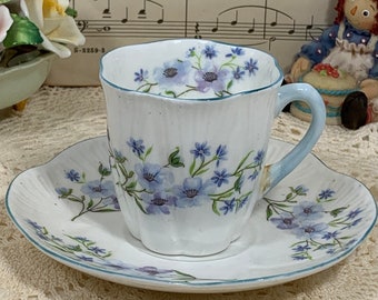 Vintage Shelley Blue Rock Demitasse kopp och fat, fint benporslin