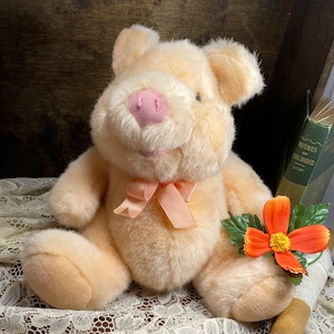 Plush Pink Pig Stuffed Animal Vintage 10 inches