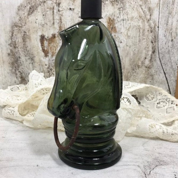 Avon Horse Head Green Glass Bottle, Wild Country Cologne Bottle, Aftershave Decanter, Pony
