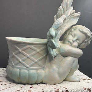 Ceramic Cherub Angel Planter –  , , Shabby Chic Angel Statue Pottery, Pottery Planter