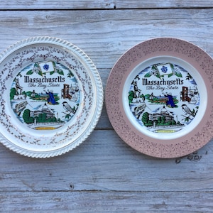 Massachusetts Souvenir Plate, Massachusetts the Bay State Collectible Plate Decor, Vintage Homer Laughlin Plate