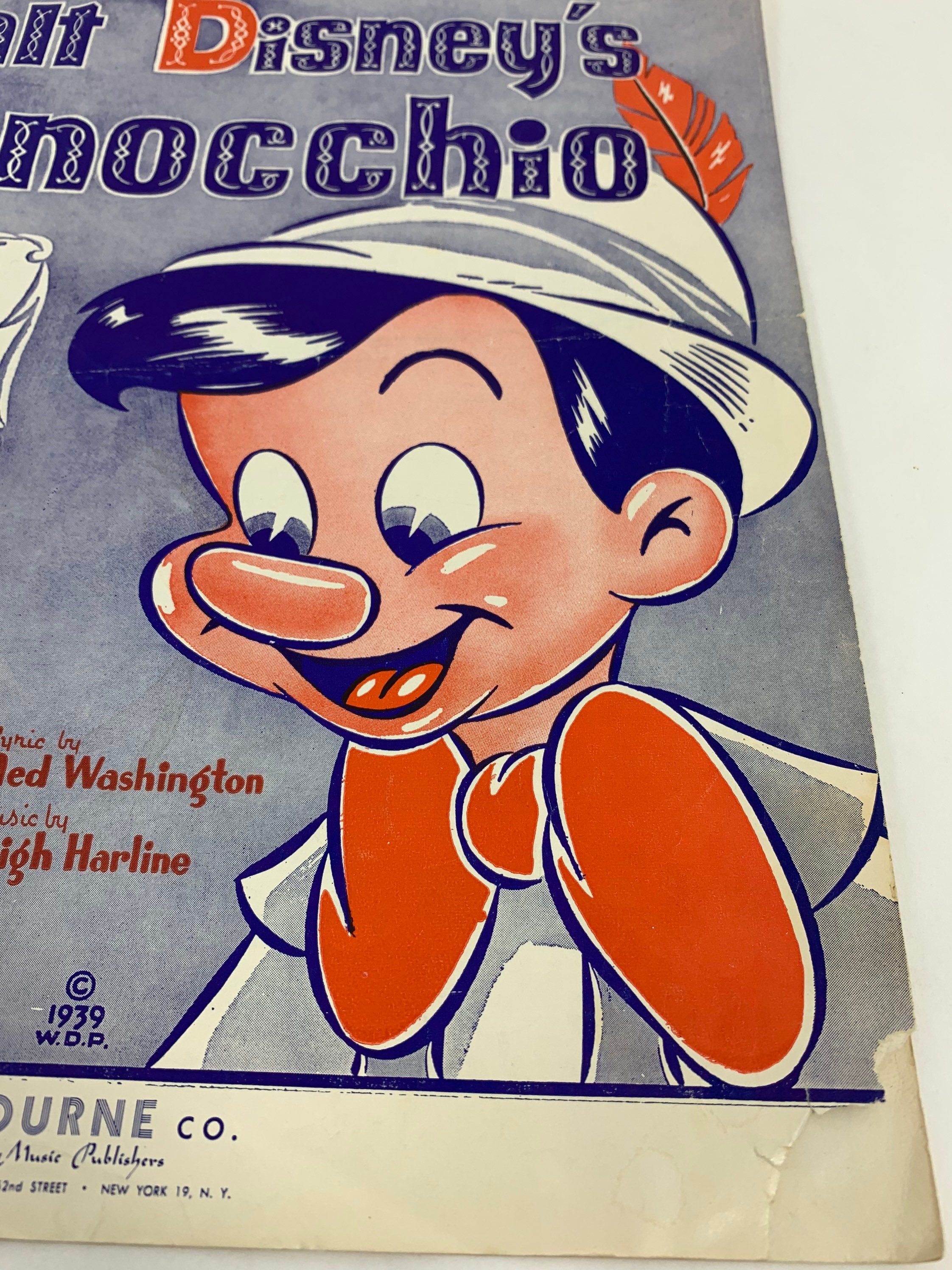 ヴィンテージ ウォルト ディズニー 楽譜、ピノキオ 星に願いを