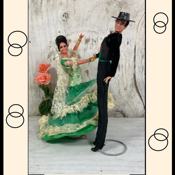 Vintage Spanish Souvenir Dolls, Flamenco Dancer Dolls, Marin Chiclana Spanish Flamenco Dancer, Mexico Souvenir Doll