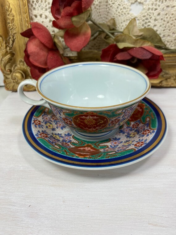 Vintage Handpainted Japanese Tea Cup and Saucer Multicolored Etsy