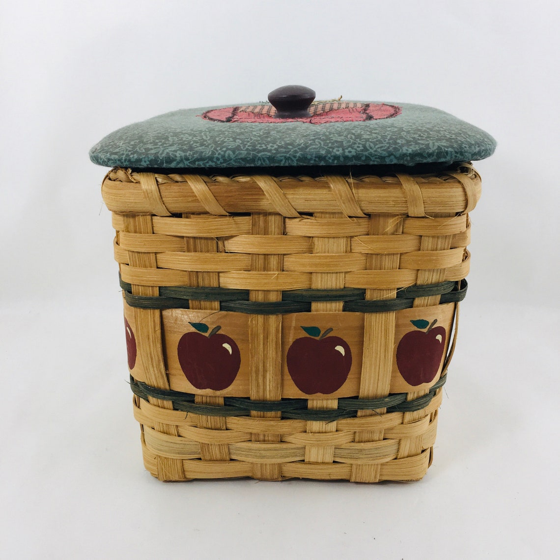 Vintage Wicker Apple Basket with Fitted Patted Fabric Lid Four Etsy