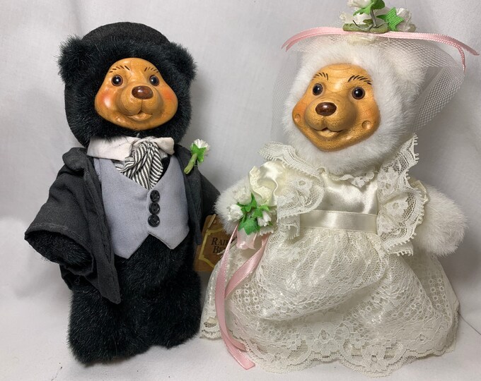 Robert Raikes Bears Bride and Groom Bob and Carol,, Vintage Stuffed