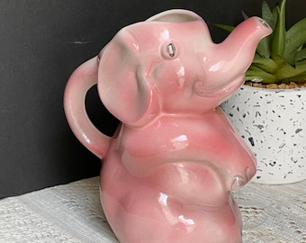 Pink Elephant Shaped Tea Pot Pitcher - California Pottery - Mid Century Home Decor - Stewart B McCulloch  -   Intake Elephant Decor