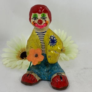 Vintage Clown by Los Gatos Hecho Made in Mexico Paper Màche Figure signed