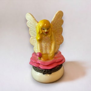 Cute Fairy Trinket Box, Porcelain Hinged Jewelry Box Fairy on Flower
