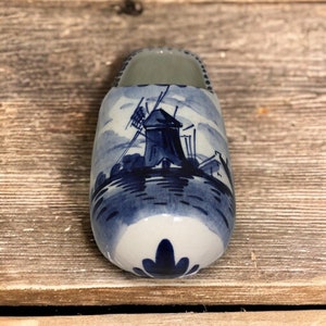Delft Porcelain Clog Shoe with Windmill Figurine