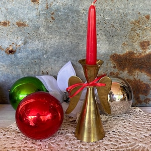 Brass Angel Taler Candle Holder. Brass Candlestick Holder. Vtg Brass Home Decor