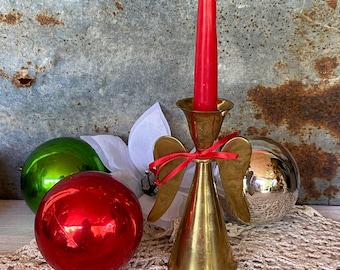 Brass Angel Taler Candle Holder. Brass Candlestick Holder. Vtg Brass Home Decor