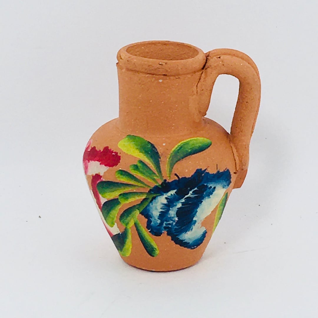 Miniature Portugal Clay Jug Vase With Handpainted Floral Design - Etsy