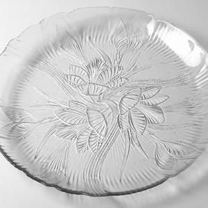Arcoroc Canterbury Crocus Serving Plate, Vintage Pressed Glass Serving Platter