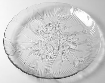 Arcoroc Canterbury Crocus Serving Plate, Vintage Pressed Glass Serving Platter