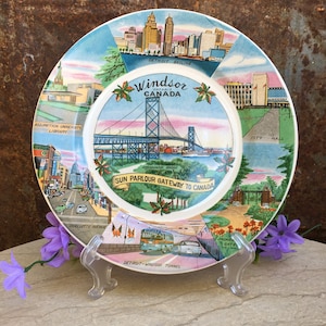 Windsor Ontario Canada Souvenir Plate, Vintage Detroit Michigan Collectible Plate, MidCentury Sun Parlour Gateway to Canada Souvenir Plate