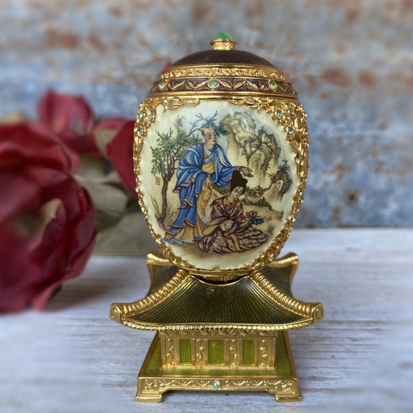 Japanese Pagoda Faberge Egg Box Edgar Berebi Limited Edition Mikado Cameo Egg Trinket Box