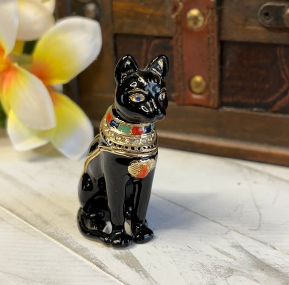 Egyptian Cat Bastet Statue Trinket Box, Black Cat 