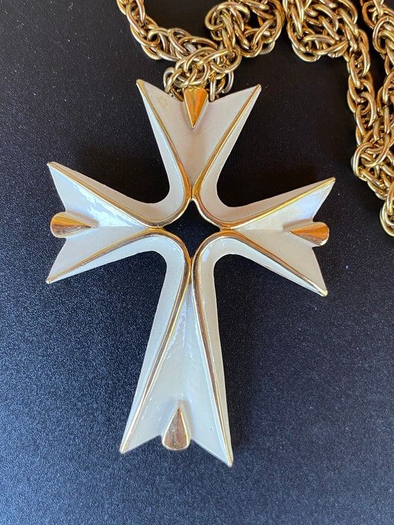 Enamel Cross Necklace, White Enamel, by Crown Tri… - image 5