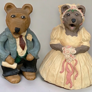 Vintage Teddy Bear Figurines Bride and Groom, Teddy Bear  Wedding Decor, Cake Toppers