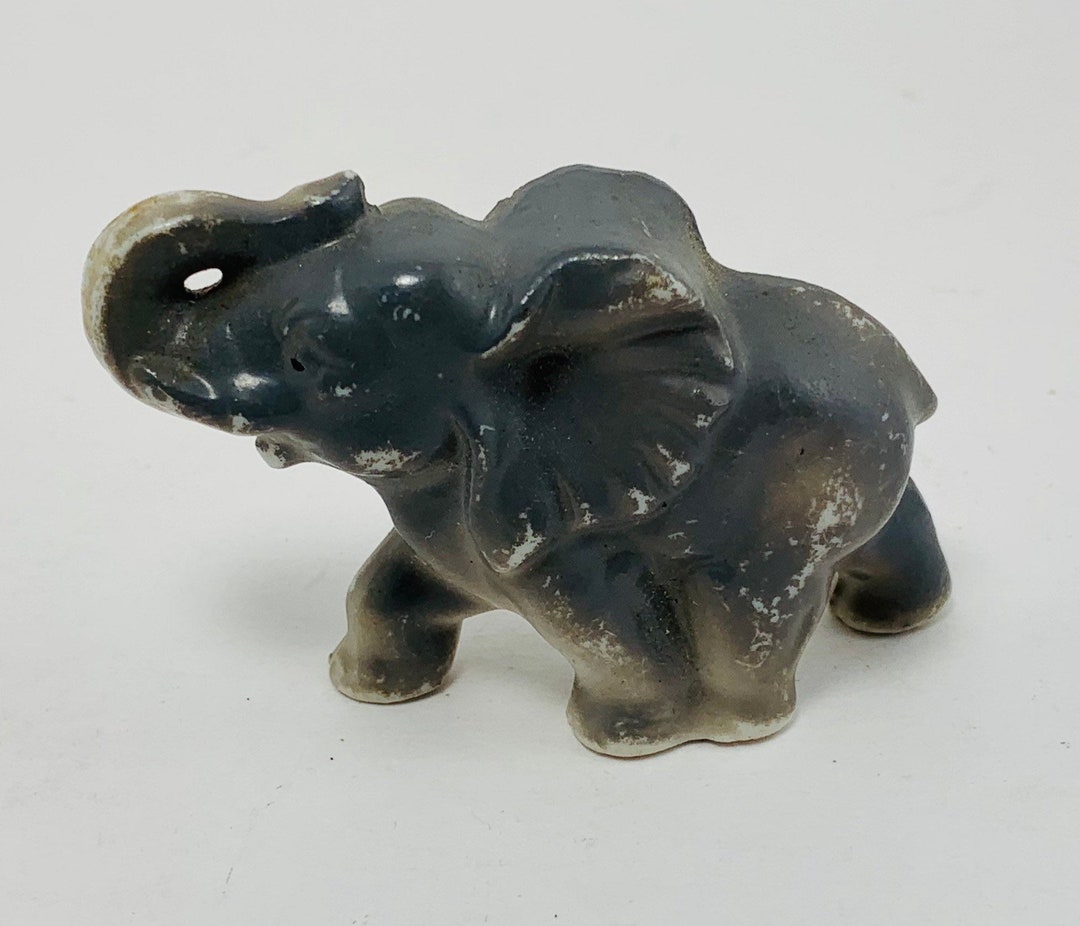 Small Grey Elephant Figurine, Collectible Vintage Animal Figure Etsy