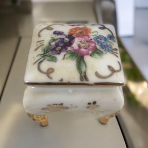 Vintage Square Porcelain Glass Ring Dish, Miniature Square Trinket Box Pink Rose Gold Decor
