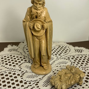 Handgeschnitzte West Germany Krippenfigur Hirt und Jesuskind, Krippenfiguren