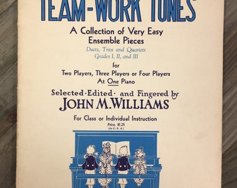 Team-Work Tunes A Collection of Very Easy Ensemble Pieces, Duets Trios and Quartets, Two Three and Four Players at One Piano, Vintage Music