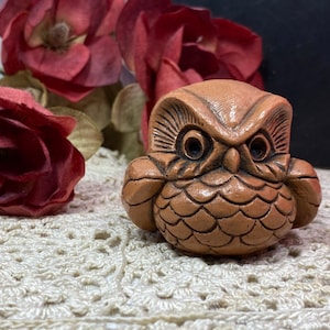 Wooden Owl Figurine, Hand Carved Vintage